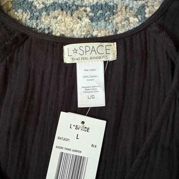 L*Space Black Shore Thing Lightweight Gauzy  Relaxed Jumpsuit Large - Picture 9 of 9